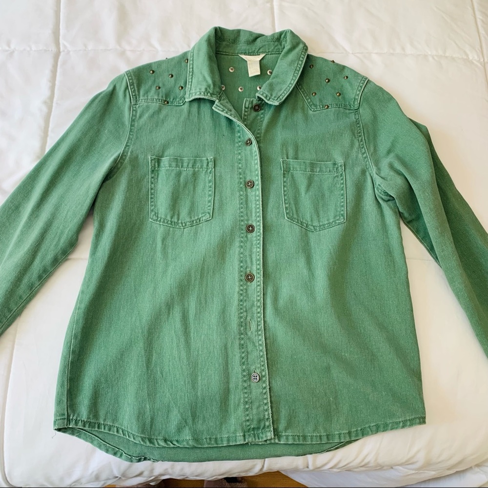 Vintage Forever 21 Green Long Sleeve w/Stud Top Size Large